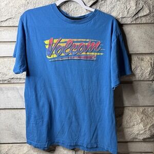 Volcom Shirt Mens Large Blue‎ Graphic Retro Logo Short Sleeve Skate Surf Tee